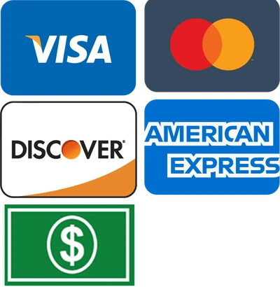 We accept Visa, Mastercard, Discover, American Express and cash